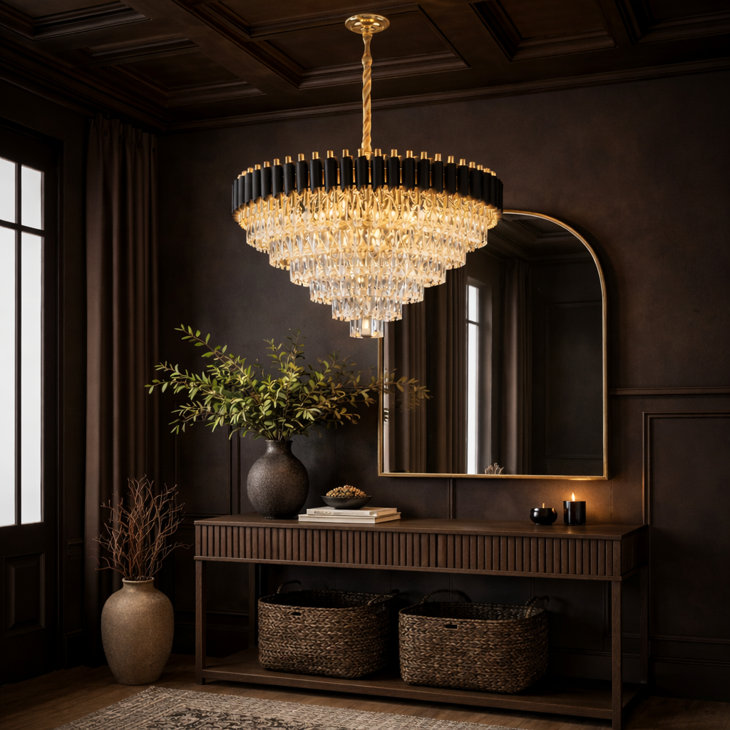 MIRANDA - Lyxig kristallkrona i svart & guld